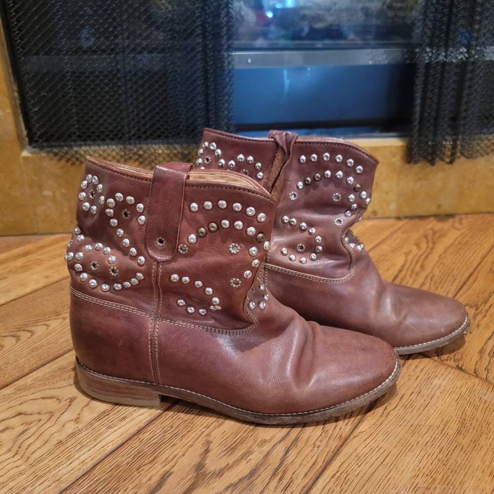 Studded Brown Leather Ankle Boots